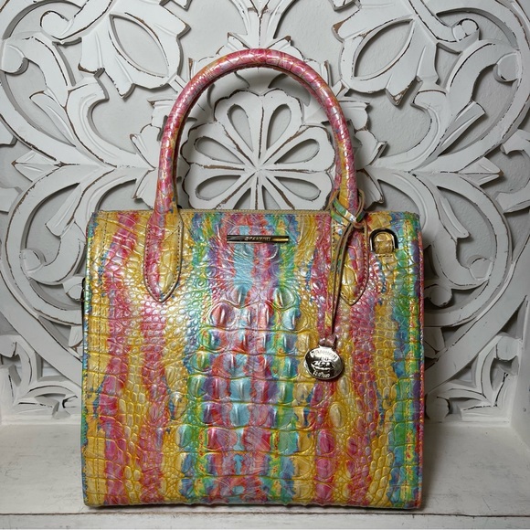 SOLD Brahmin Saltwater Taffy Small Caroline Satchel Pink Green Yellow Purple - Picture 8 of 9